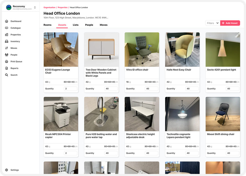 Asset inventory screen